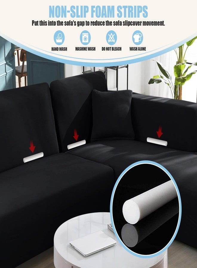 KinCam Sectional Couch Covers L Shape Sofa Covers Super Stretch 2pcs Sofa Slipcovers for 3 + 3 Seaters Sectional Chaise Slipcover with 2pcs Pillow Covers for Pets Kids, Black - Image 4